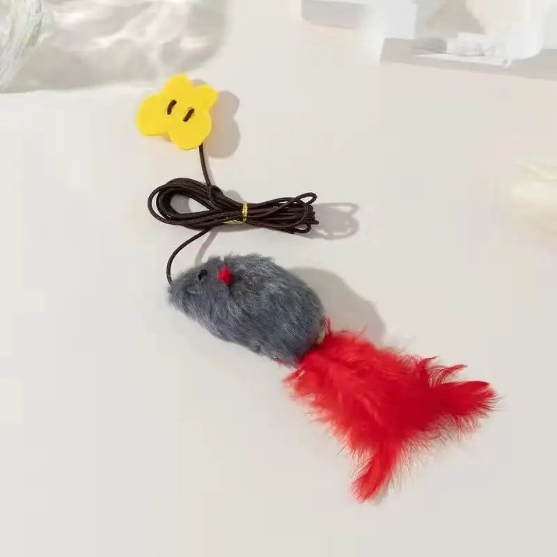 Jouet pour chat en forme de souris à plumes, résistant aux morsures, pour jouer seul et soulager l'ennui ; baguette à plumes suspendue.