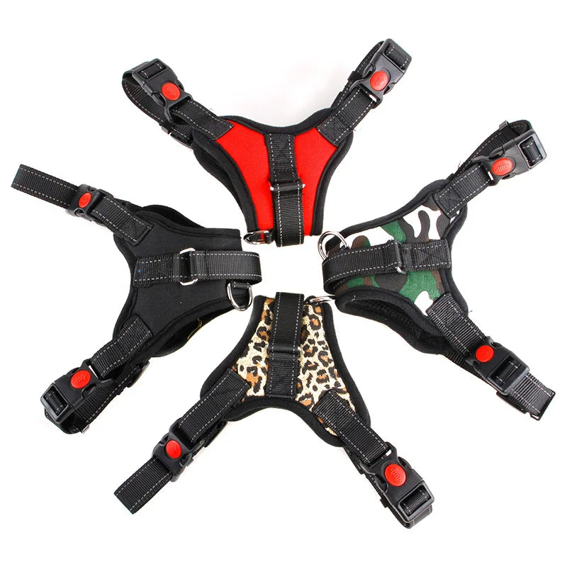 Harnais pour chien robuste en nylon, avec collier rembourré et réglable, pour chiens de grande, moyenne et grande taille (Husky, etc.).