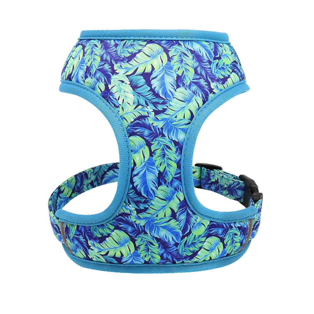 Harnais-gilet en nylon pour chien et chat, avec laisse rembourrée et respirante, imprimé floral, pour chiens et chats de petite, moyenne et grande taille.