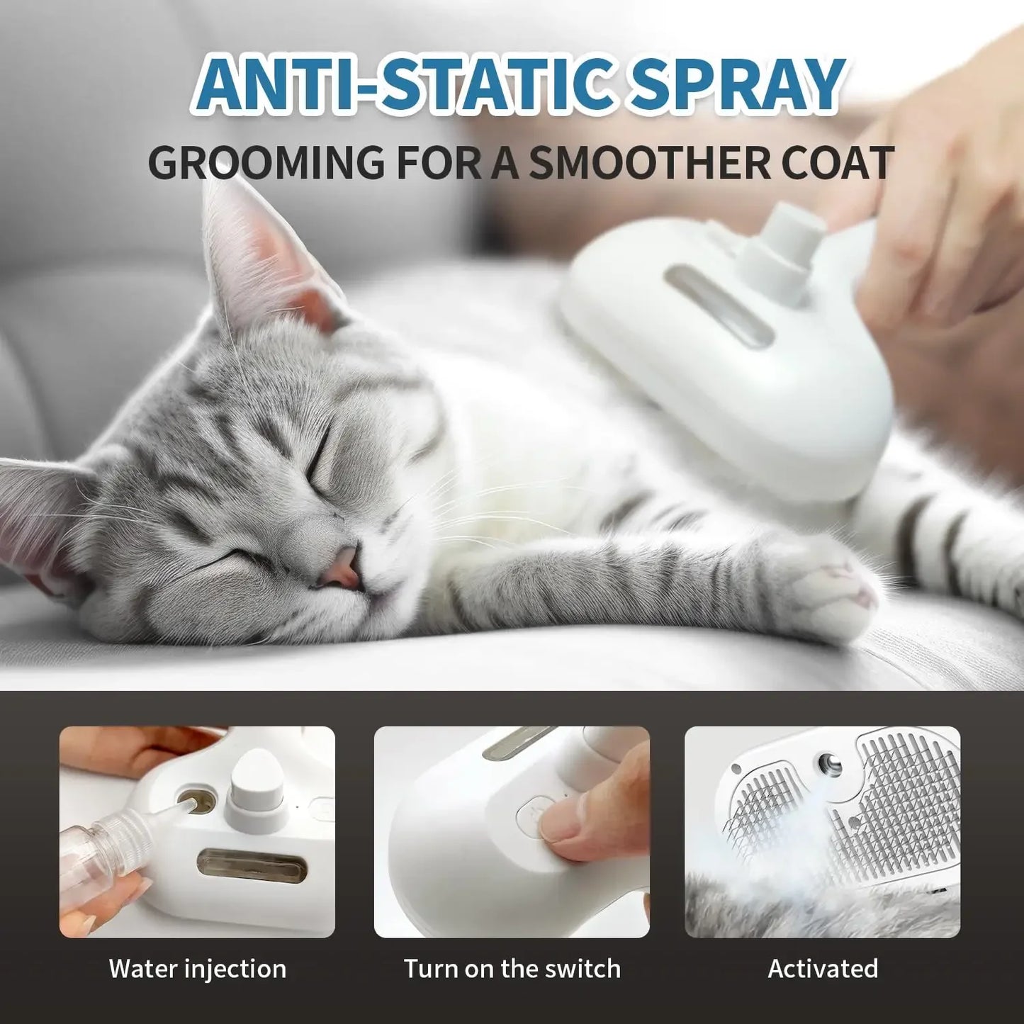Brosse a vapeur anti-poils pour chiens et chats  -nettoyage rapide et efficace