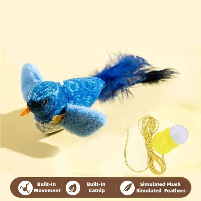 Un jouet pour chat en forme d'oiseau réaliste qui émet des gazouillis ; un jouet à plumes suspendu, résistant et anti-morsures, pour le plus grand plaisir des chats.