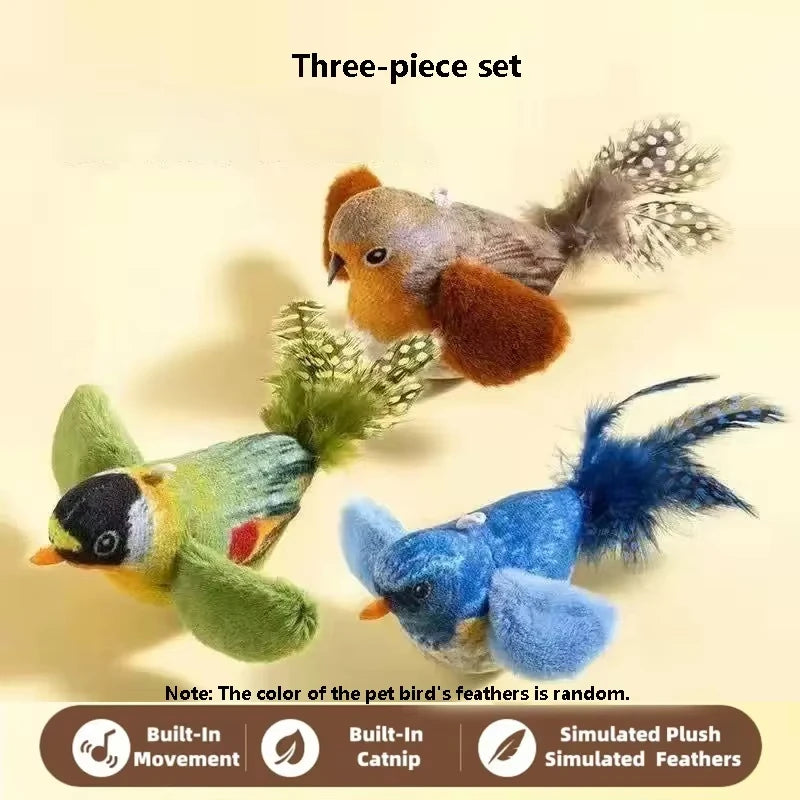 Un jouet pour chat en forme d'oiseau réaliste qui émet des gazouillis ; un jouet à plumes suspendu, résistant et anti-morsures, pour le plus grand plaisir des chats.