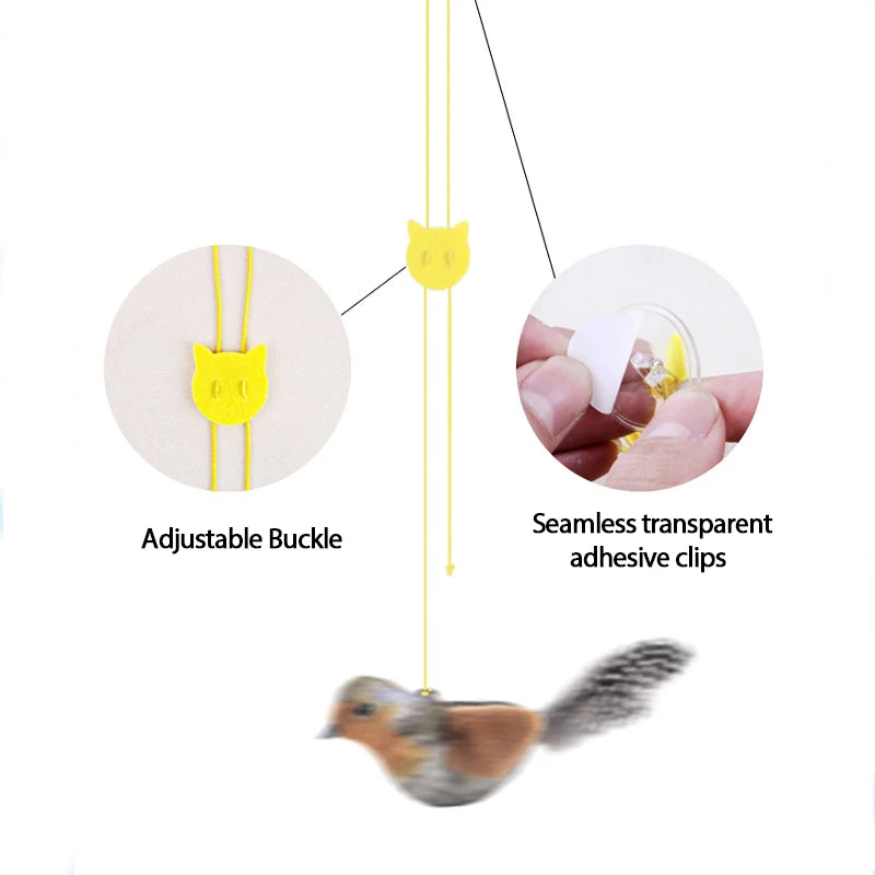 Un jouet pour chat en forme d'oiseau réaliste qui émet des gazouillis ; un jouet à plumes suspendu, résistant et anti-morsures, pour le plus grand plaisir des chats.