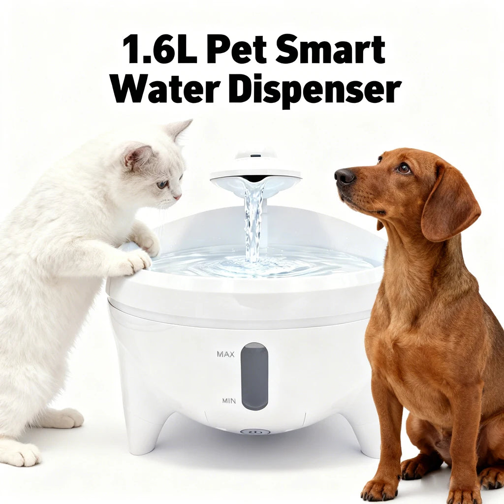 Fontaine d'eau intelligente de 1,6 L, dispensateur d'eau automatique avec fenêtre visuelle, ultra silencieux, sûr pour chats et petits chiens, accessoires pour animaux de compagnie