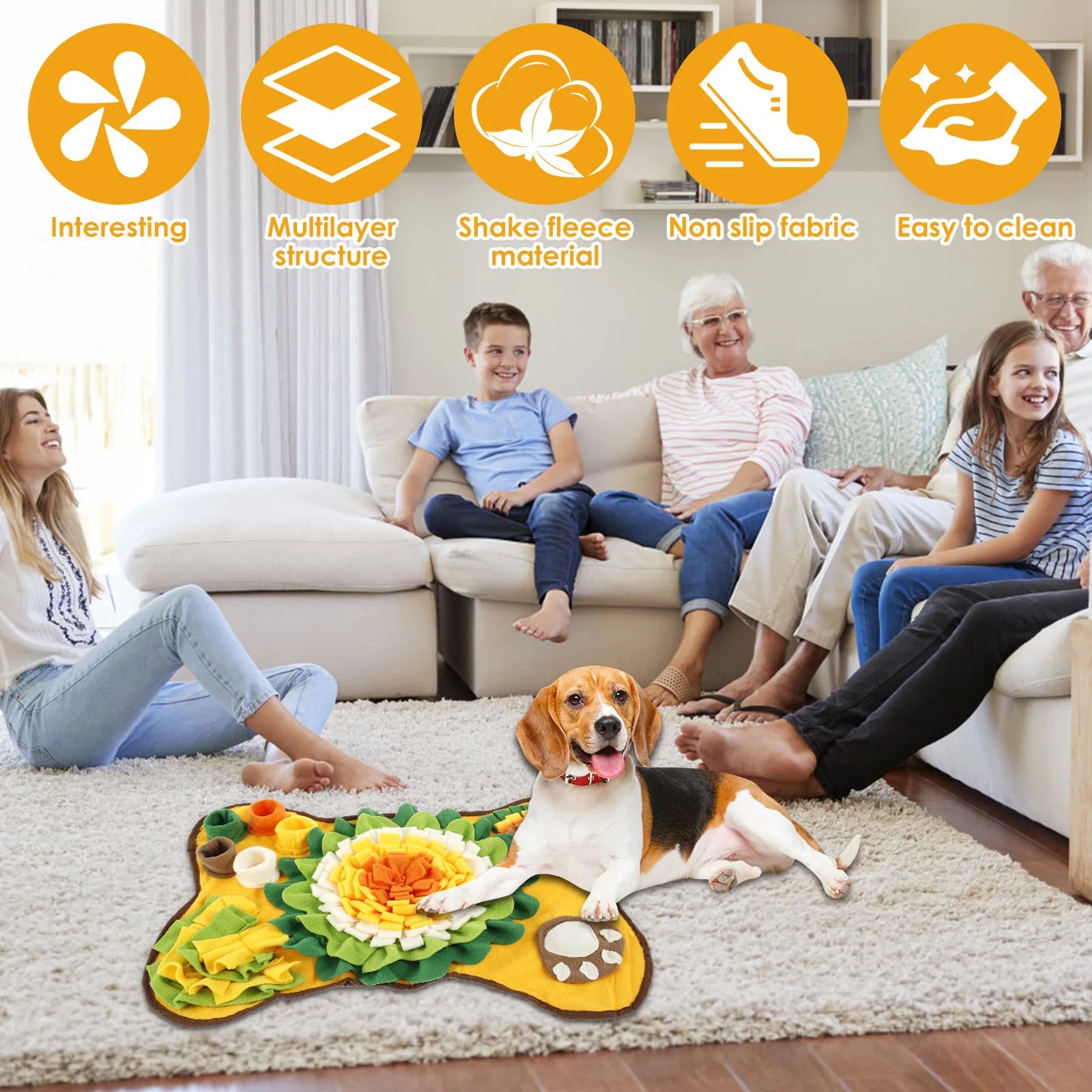 Tapis de fouille pour animaux de compagnie, antidérapant, en polyester doux, distributeur de friandises interactif pour chiens, idéal pour l'entraînement olfactif et l'alimentation lente.