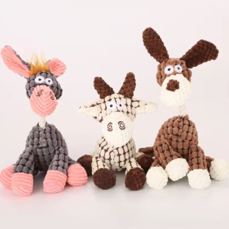 Jouet interactif pour chiens et chats, corde en coton gris-brun, peluche âne sonore, jouet de dressage créatif à mâcher pour animaux de compagnie