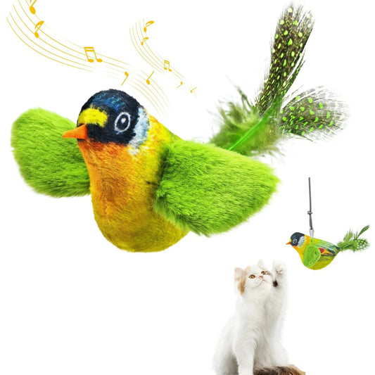 Un jouet pour chat en forme d'oiseau réaliste qui émet des gazouillis ; un jouet à plumes suspendu, résistant et anti-morsures, pour le plus grand plaisir des chats.