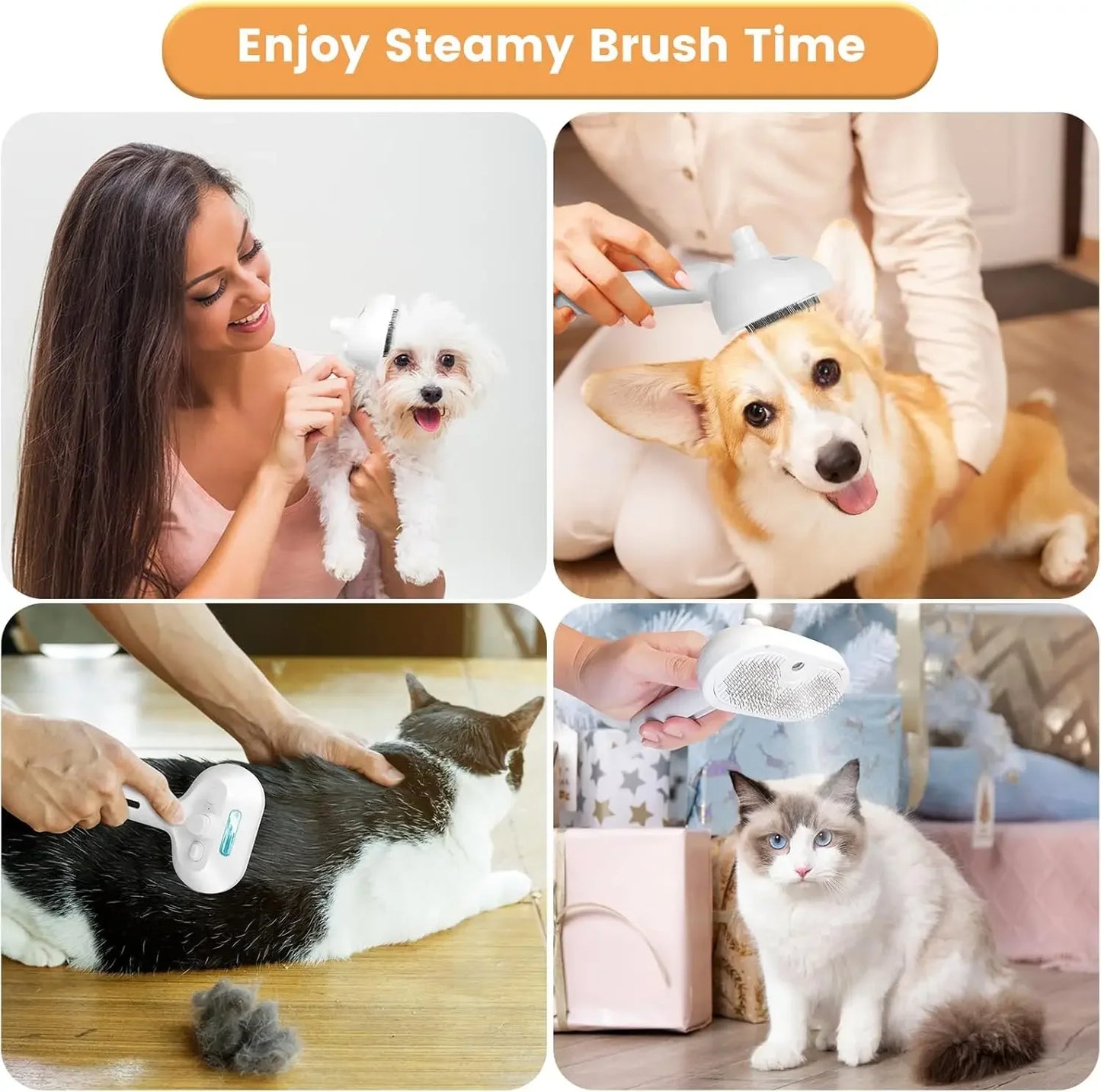 Brosse a vapeur anti-poils pour chiens et chats  -nettoyage rapide et efficace