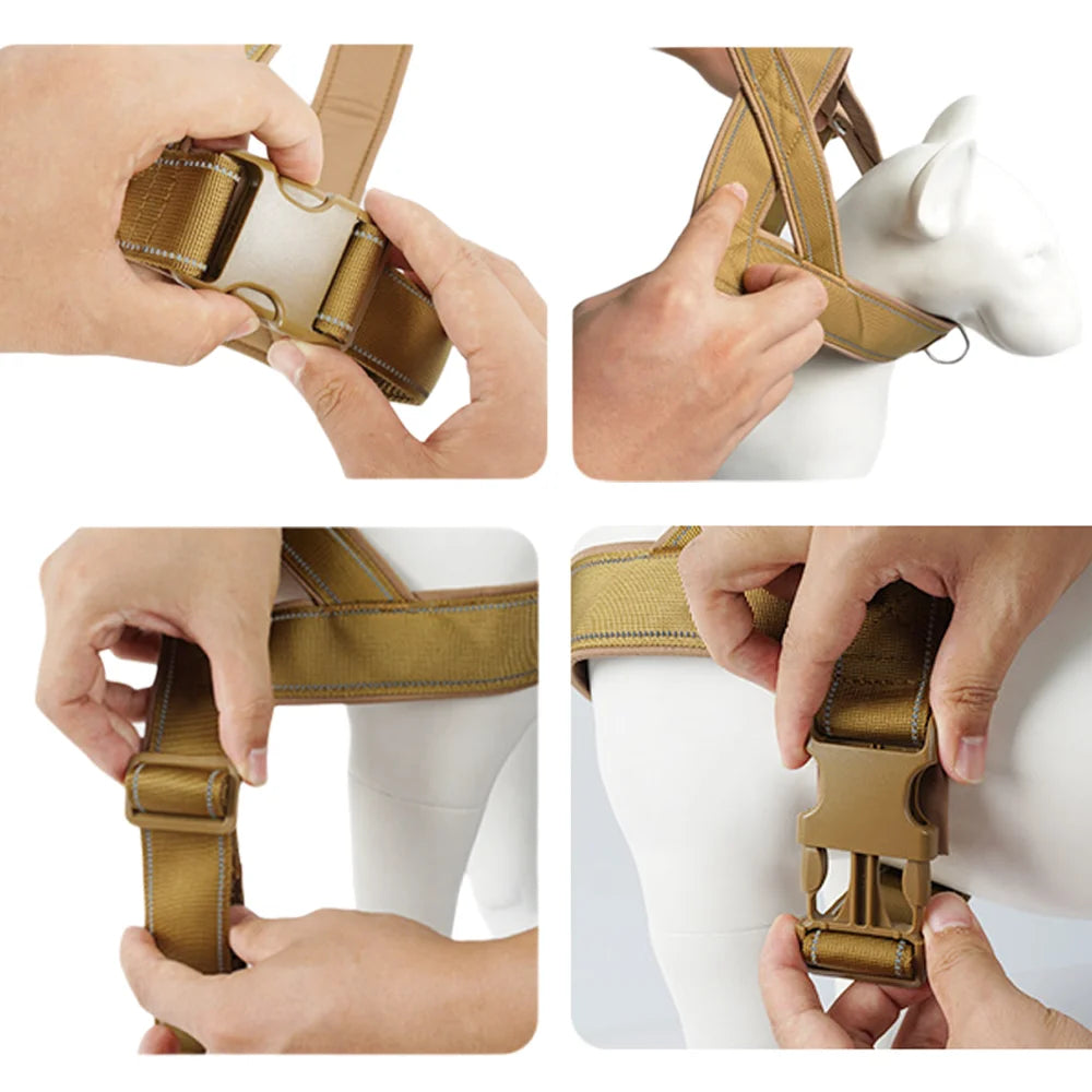 Harnais tactique anti-traction pour chien en nylon 1000D ajustable pour grands chiens, gilet d'entraînement extérieur avec poignée et éléments réfléchissants