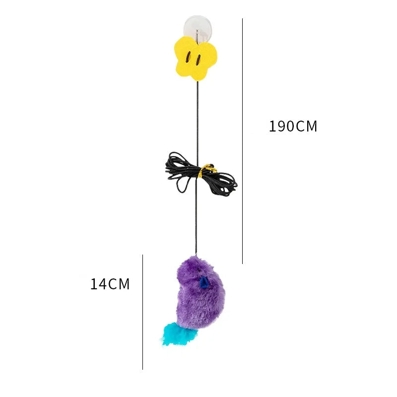 Jouet pour chat en forme de souris à plumes, résistant aux morsures, pour jouer seul et soulager l'ennui ; baguette à plumes suspendue.