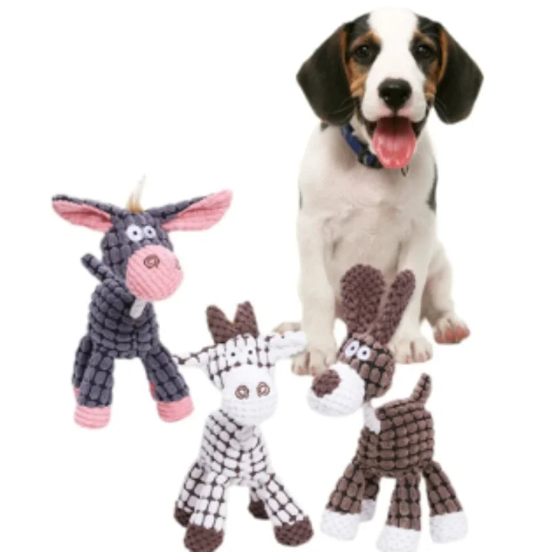 Jouet interactif pour chiens et chats, corde en coton gris-brun, peluche âne sonore, jouet de dressage créatif à mâcher pour animaux de compagnie