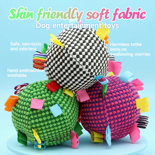 Interactive Ball Dog Toy Suitable for  Chewing Training, Stress Relief, Bite Sound Resistance, Plush tug-of-war Toy three color