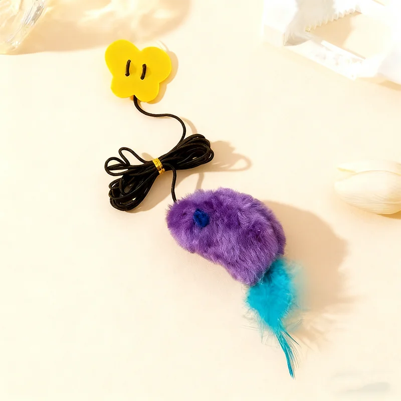 Jouet pour chat en forme de souris à plumes, résistant aux morsures, pour jouer seul et soulager l'ennui ; baguette à plumes suspendue.