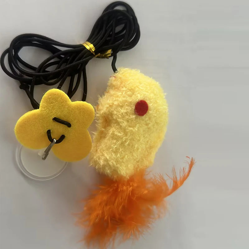 Jouet pour chat en forme de souris à plumes, résistant aux morsures, pour jouer seul et soulager l'ennui ; baguette à plumes suspendue.