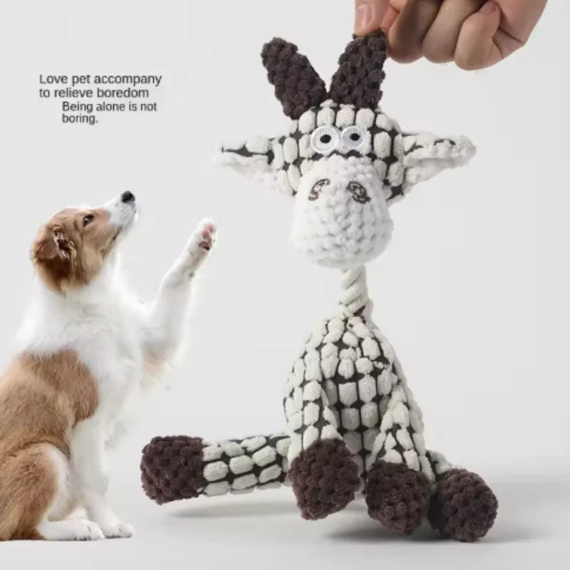 Jouet interactif pour chiens et chats, corde en coton gris-brun, peluche âne sonore, jouet de dressage créatif à mâcher pour animaux de compagnie