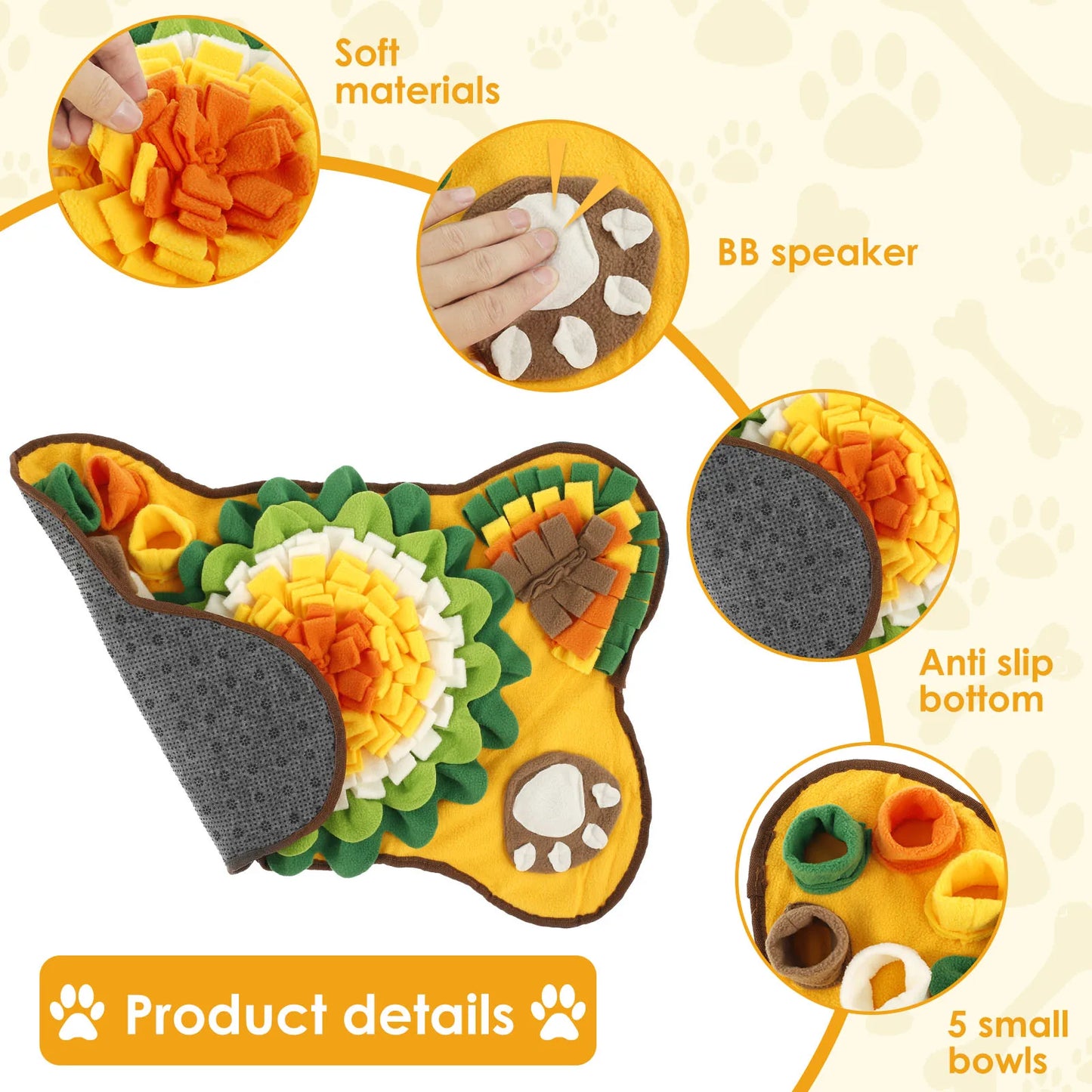 Tapis de fouille pour animaux de compagnie, antidérapant, en polyester doux, distributeur de friandises interactif pour chiens, idéal pour l'entraînement olfactif et l'alimentation lente.