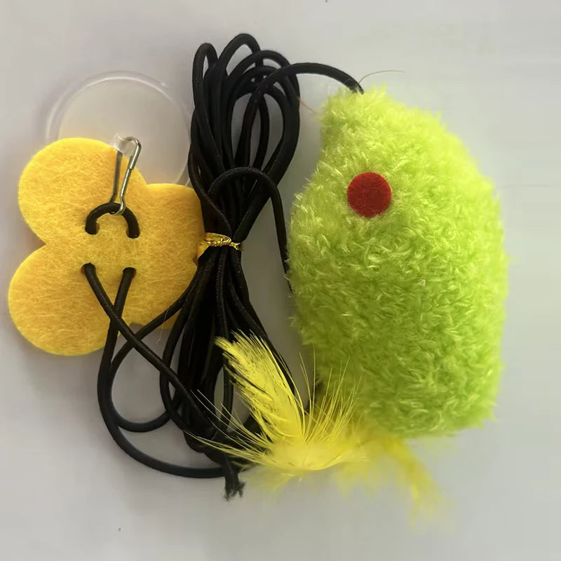 Jouet pour chat en forme de souris à plumes, résistant aux morsures, pour jouer seul et soulager l'ennui ; baguette à plumes suspendue.