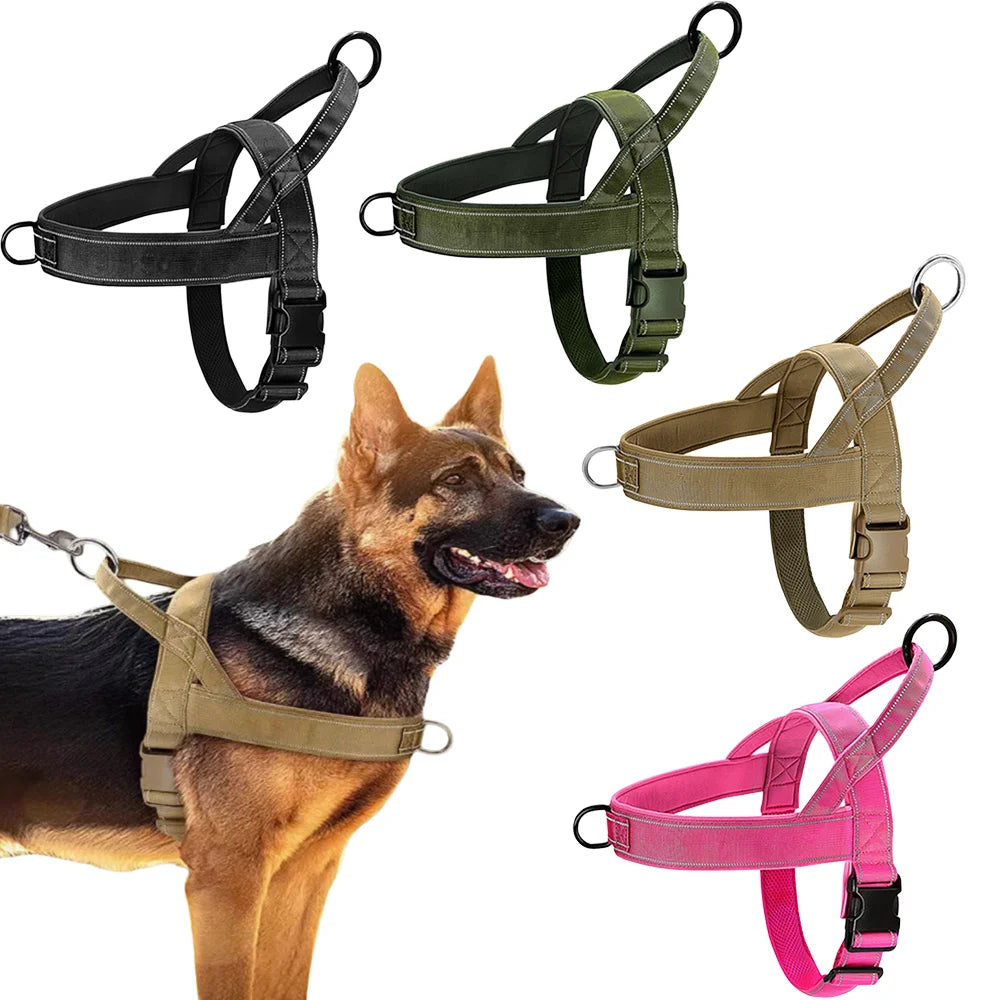 Harnais tactique anti-traction pour chien en nylon 1000D ajustable pour grands chiens, gilet d'entraînement extérieur avec poignée et éléments réfléchissants