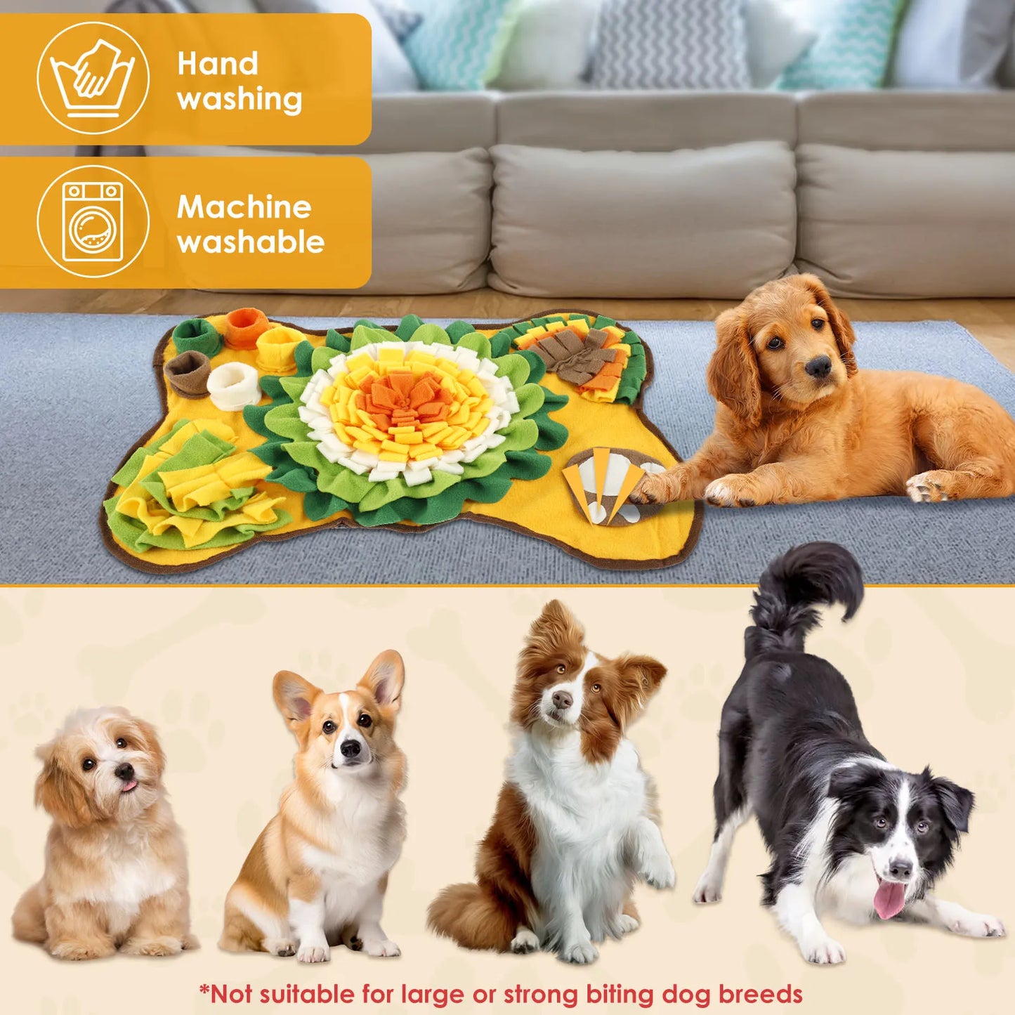 Tapis de fouille pour animaux de compagnie, antidérapant, en polyester doux, distributeur de friandises interactif pour chiens, idéal pour l'entraînement olfactif et l'alimentation lente.